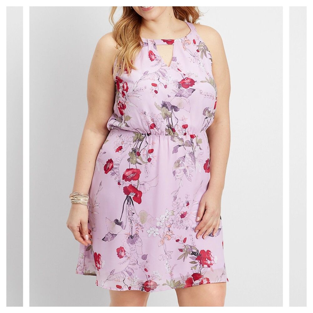 Maurices Purple Floral Keyhole Dress